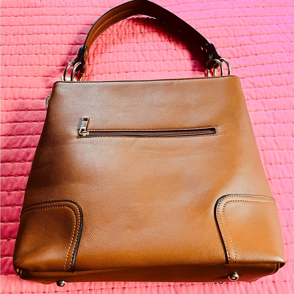Gorgeous Chestnut Brown Vegan Leather Shoulder Tote Satchel NWOT - Picture 9 of 15